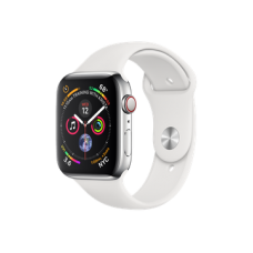 Apple Watch Series 4 GPS + Cellular 44mm Stainless Steel Case with White Sport Band (MTV22)