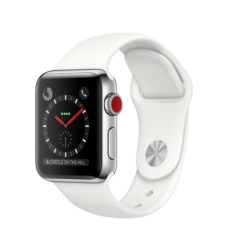 Apple Watch 38mm Series 3 GPS + Cellular Stainless Steel Case with Soft White Sport Band (MQJV2)