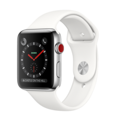 Apple Watch 42mm Series 3 GPS + Cellular Stainless Steel Case with Soft White Sport Band (MQK82)