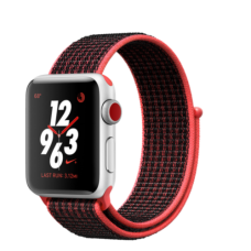 Apple Watch Nike+ 38mm GPS + Cellular Silver Aluminum Case with Bright Crimson/Black Nike Sport Loop (MQL72)